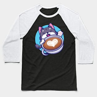 Cat so cute with coffee cup Baseball T-Shirt